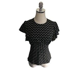 Joie Top Women's Size XXS Black White Geometric Butterfly Sleeve